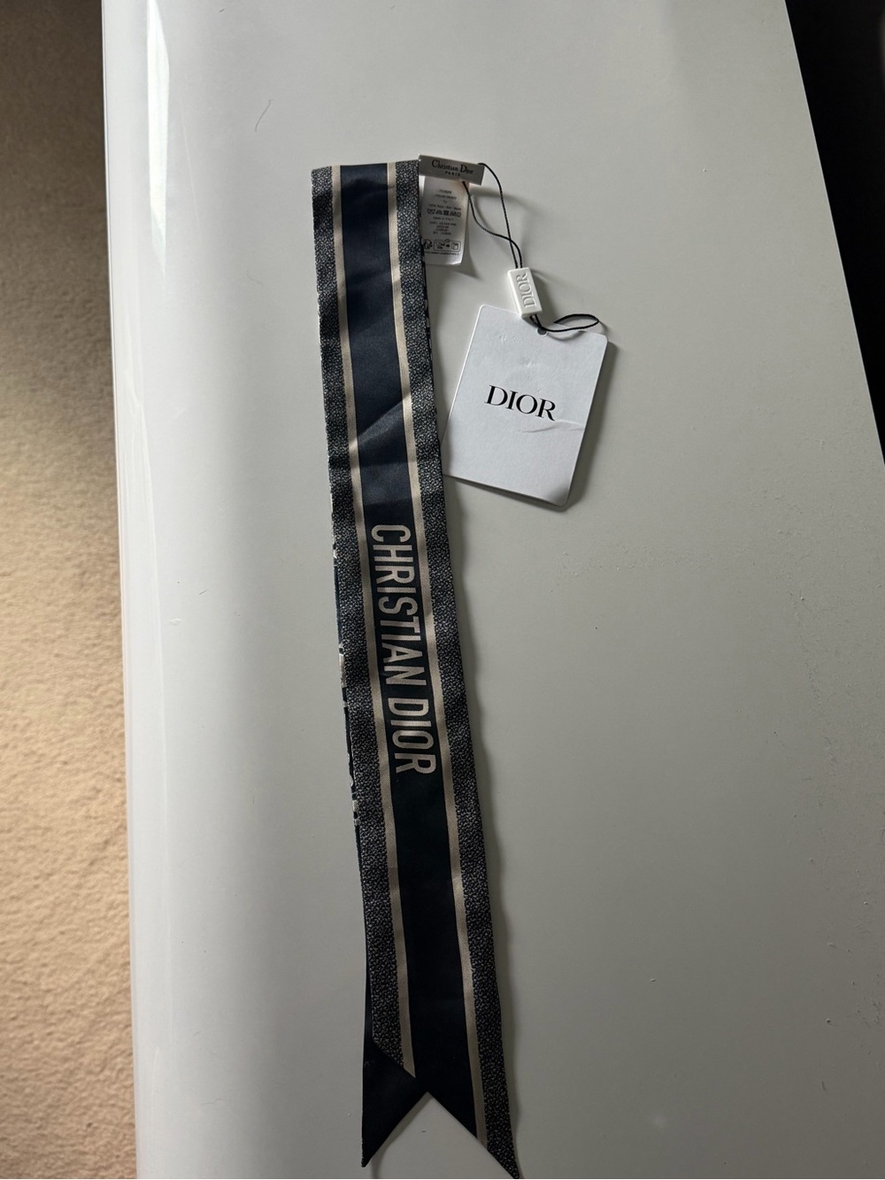 Dior Oblique Mitzah Scarf in Navy and White - Picture 4 of 7